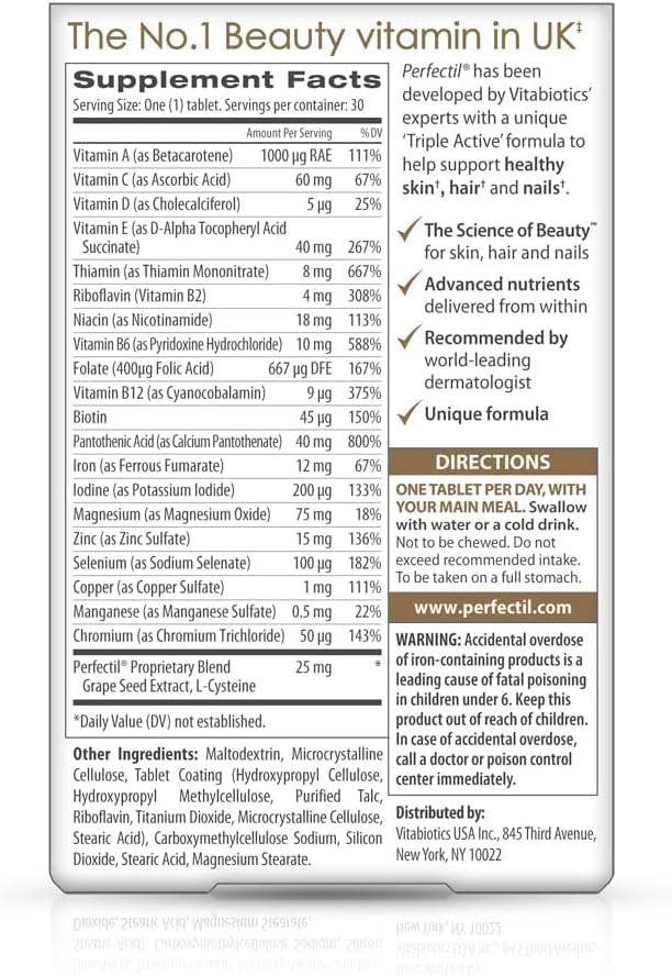 Vitabiotics Perfectil Tablets Healthy Skin Hair and Nails 30 Tablets