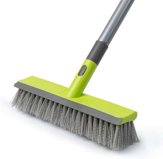 Floor Scrub Brush 2 in 1 Scrape and Stiff Bristle Deck Brush for Cleaning Concrete, Patio, Garage, Kitchen, Carpet and Bathroom 57" Long Handle