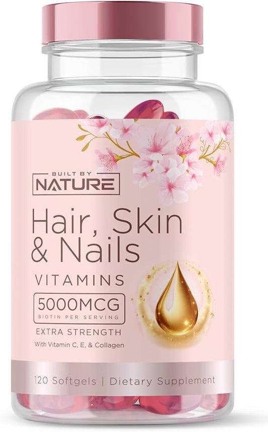 Hair Skin and Nails Vitamins – 5000mcg Biotin 120 Softgels