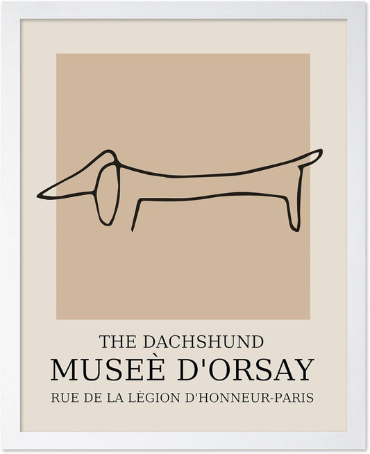 Poster Master Vintage Poster - Retro Minimalist Print - Gift for Artist, Housewarming - Dachshund Dog, Line Drawing, Abstract - Wall Decor for Living Room, Bedroom, 16x20 White Framed