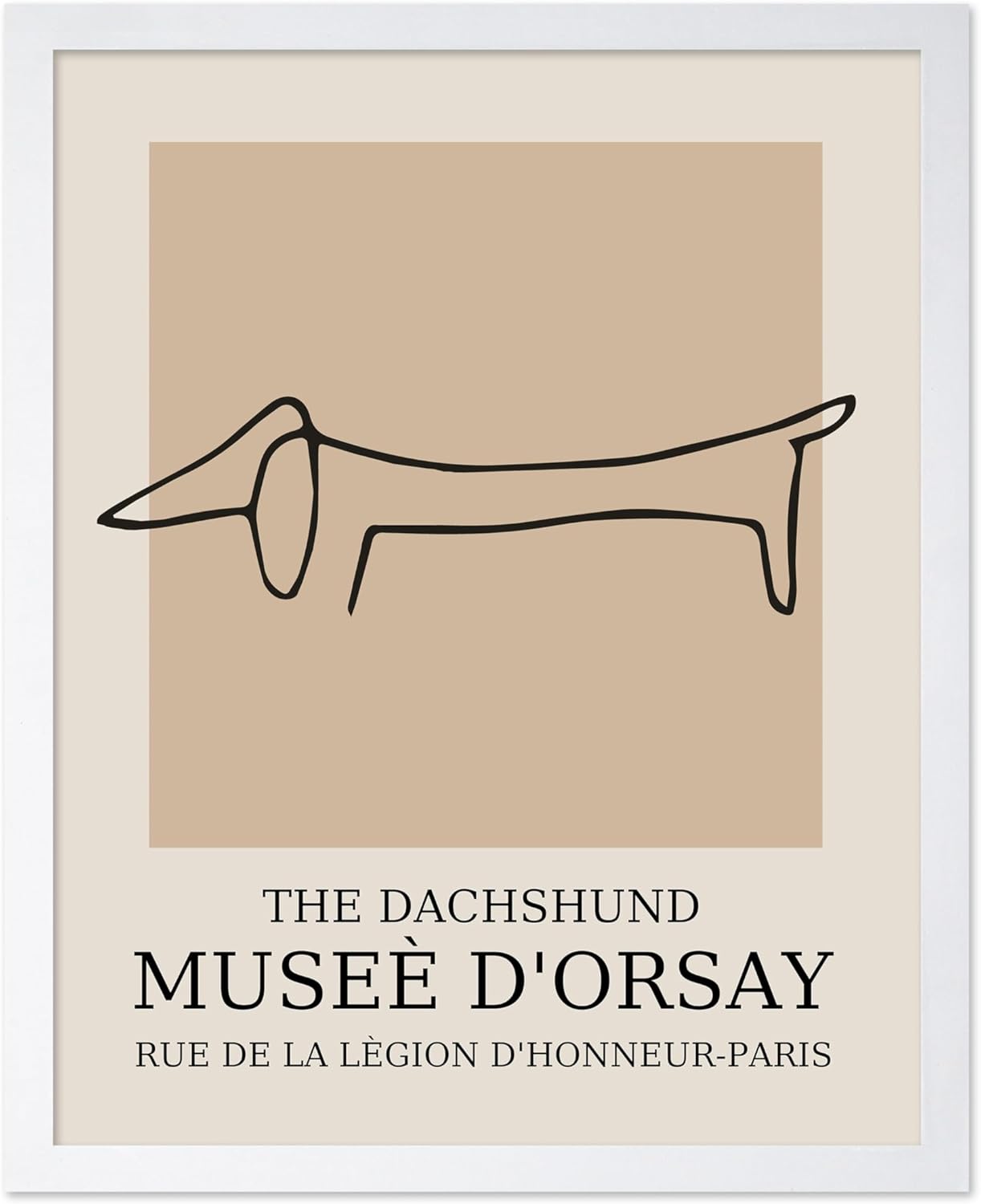Poster Master Vintage Poster - Retro Minimalist Print - Gift for Artist, Housewarming - Dachshund Dog, Line Drawing, Abstract - Wall Decor for Living Room, Bedroom, 8x10 White Framed