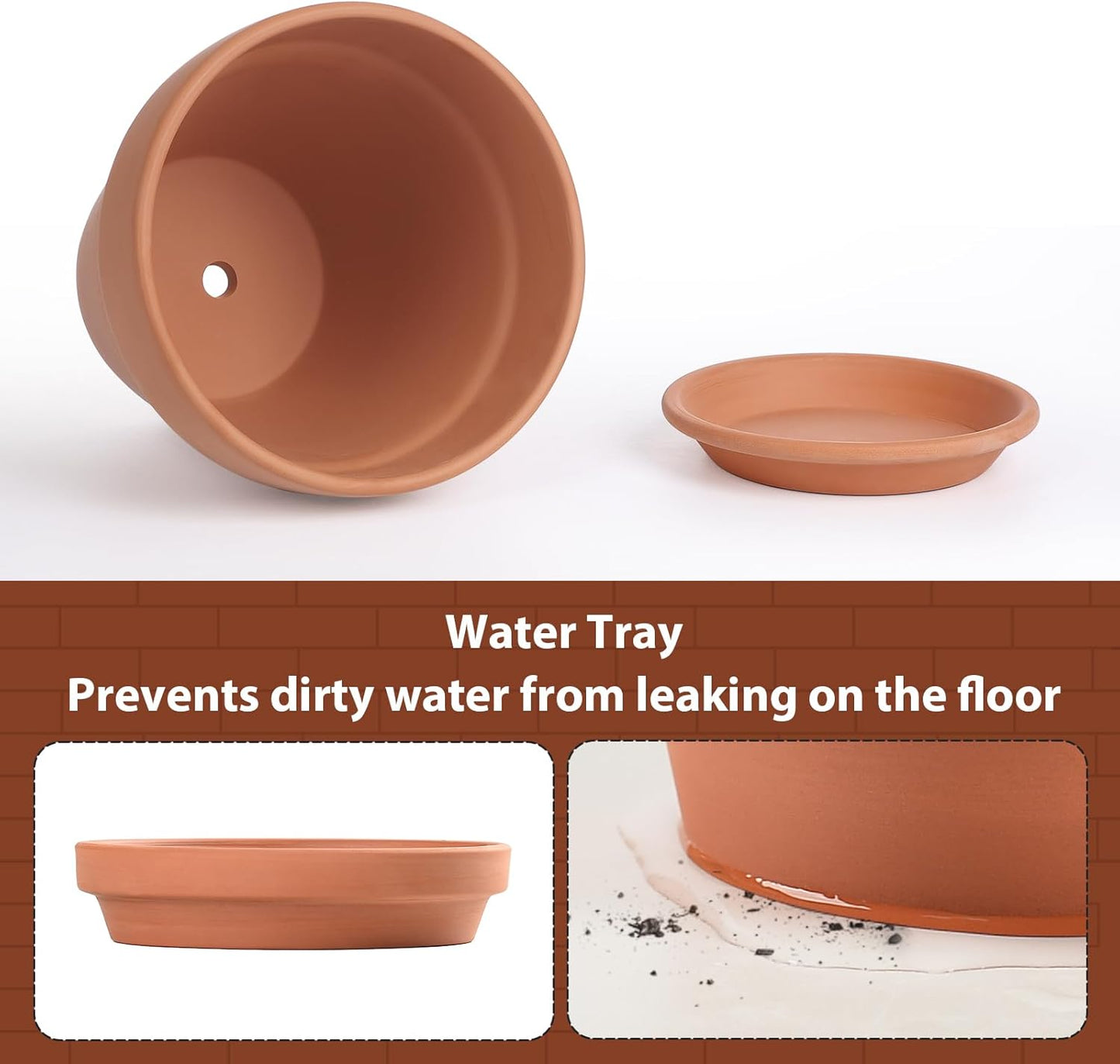INGOFIN 12 Inch Terracotta Pot with Saucer - Ceramic Clay Pot for Plants with Drainage Hole, Large Terra Cotta Flower Planter with Tray for Indoor Outdoor Plants