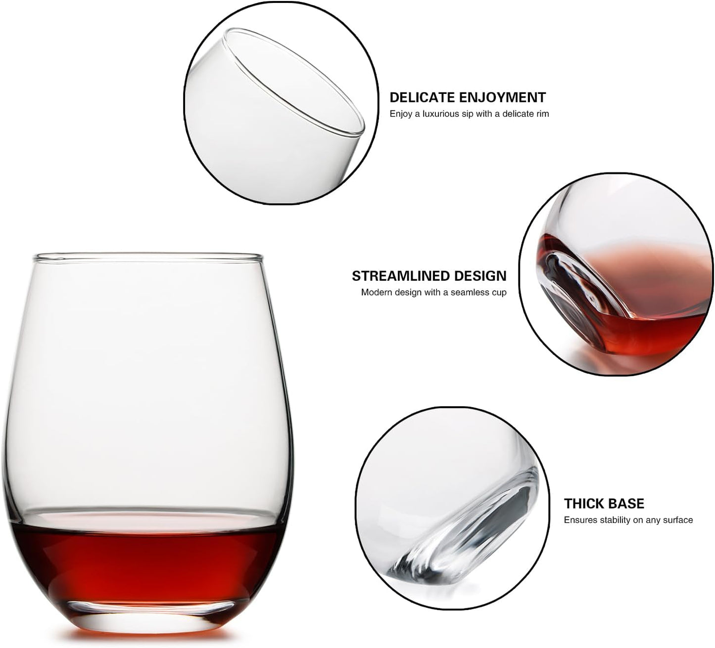 Stemless Wine Glasses Set of 6, 18 Ounces Red & White Wine Glasses for Party, Lead-free, Ideal Wine Accessories Gift (Clear)