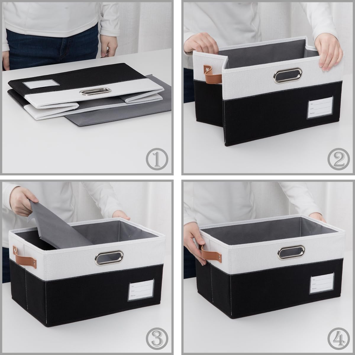 PRANDOM Foldable Storage Bins with Lids [3-Pack] Fabric Collapsible Storage Boxes Baskets Cubes Containers with Handles for Closet Living Room Bedroom (Black & White 14.9x9.8x9.8'')