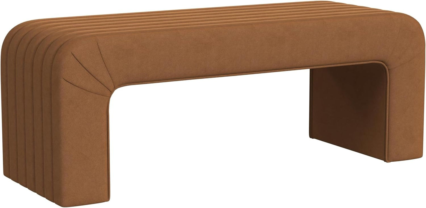 Modern Arch Channel Bedroom Bench Ottoman, 48" Entryway Bench and Shoe Rack, Soft Cushion Bench for Bedroom End of Bed, Ottoman Bench for Living Room, Bedroom, Entryway (Beach Rust Velvet)