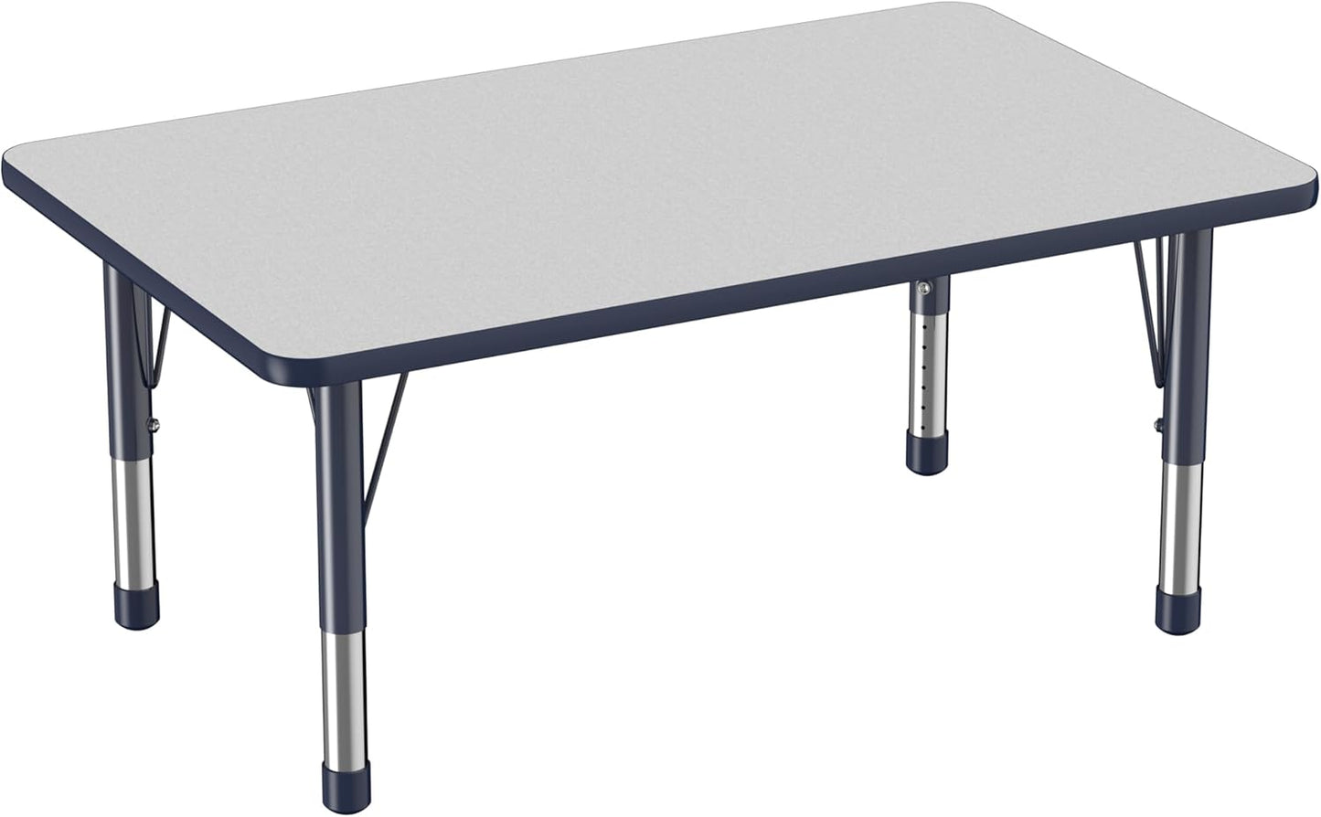 FDP Rectangle Activity School and Classroom Kids Table (30 x 48 inch), Chunky Toddler Legs, Adjustable Height 15-24 inches - Gray Top and Navy Edge