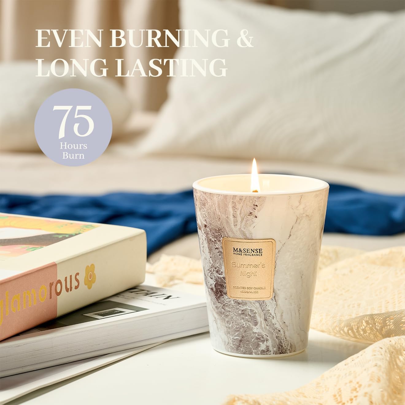 M&SENSE Summer Night Scented Candles for Home, Lead-Free Wick Highly Scented Jar Candles, 14.1 Oz 80 Hours Lasting Burning Candles Gifts for Women, Relaxing Aromatherapy Candle for Stress Relief