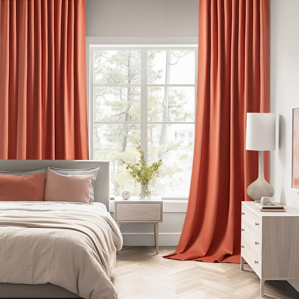 MIULEE Back Tab Burnt Orange Blackout Curtains 84 Inch Length 2 Panels Set for Living Room Bedroom, Fall Terracotta Rod Pocket/Pinch Pleated Thermal Insulated Room Darkening Light Blocking Curtains