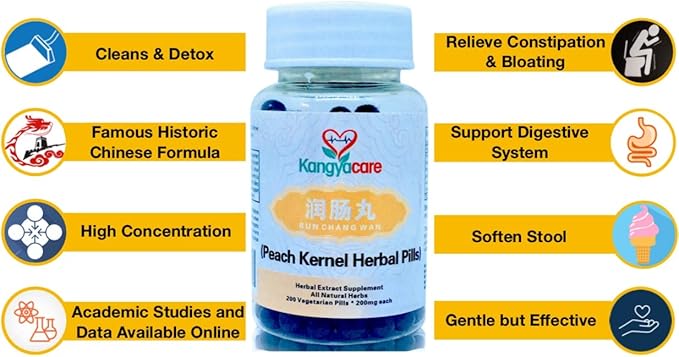 Run Chang Wan 润肠丸- Peach Kernel Herbal Pills - Constipation Relief - Moisten & Lubricate Bowels, Assist Hard & Painful Stools - Support Digestive Health & Detox - All Natural - 200 Ct (1)
