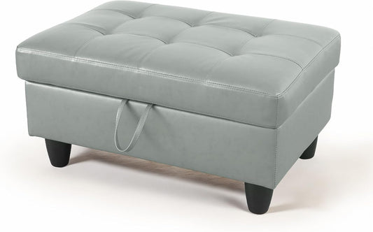 Ottoman Rectangular Storage Ottoman Bench, Faux Leather Footrest, Coffee Table, Stool Footstool with Hinged Lid for Living Room, Bedroom, Entryway, Gray, 35"x23.5"x17.5"