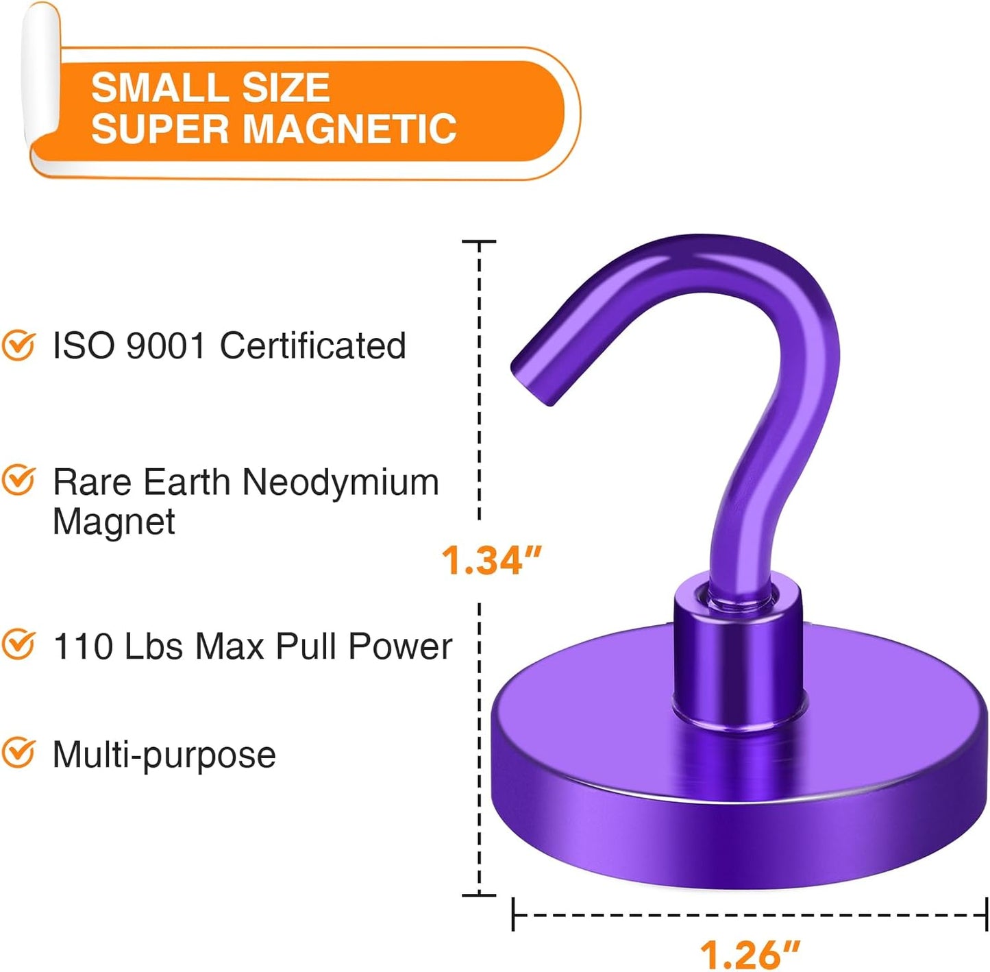 MIKEDE Strong Magnetic Hooks, 110Lbs Heavy Duty Magnetic Hooks for Cruise, Neodymium Earth Magnets with Hooks for Hanging, Super Metal Industrial Magnets for Grill, Storage (Purple,10 Pack)