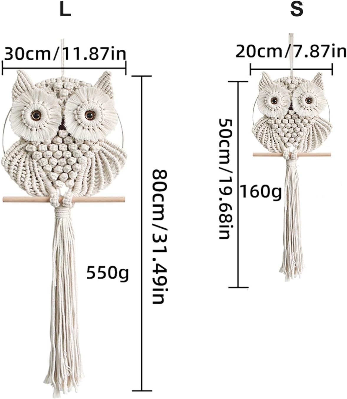 Owl Macrame Wall Hanging-Hand Woven Boho Tapestry-Macrame Wall Decor -Owl Decor for Bedroom, Living Room, Nursery (Beige-Large)