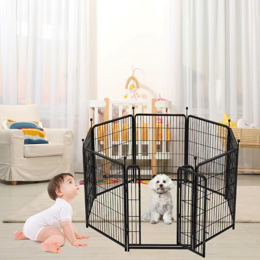 Garden Fencing 36 inch High, 8 Panels Total 17.7 Ft(L) Tall Garden Fence for Dogs, Wide Door Low Threshold Temporary Fence, Fencing for Garden Beds, Dog Fence Outdoor for Yard