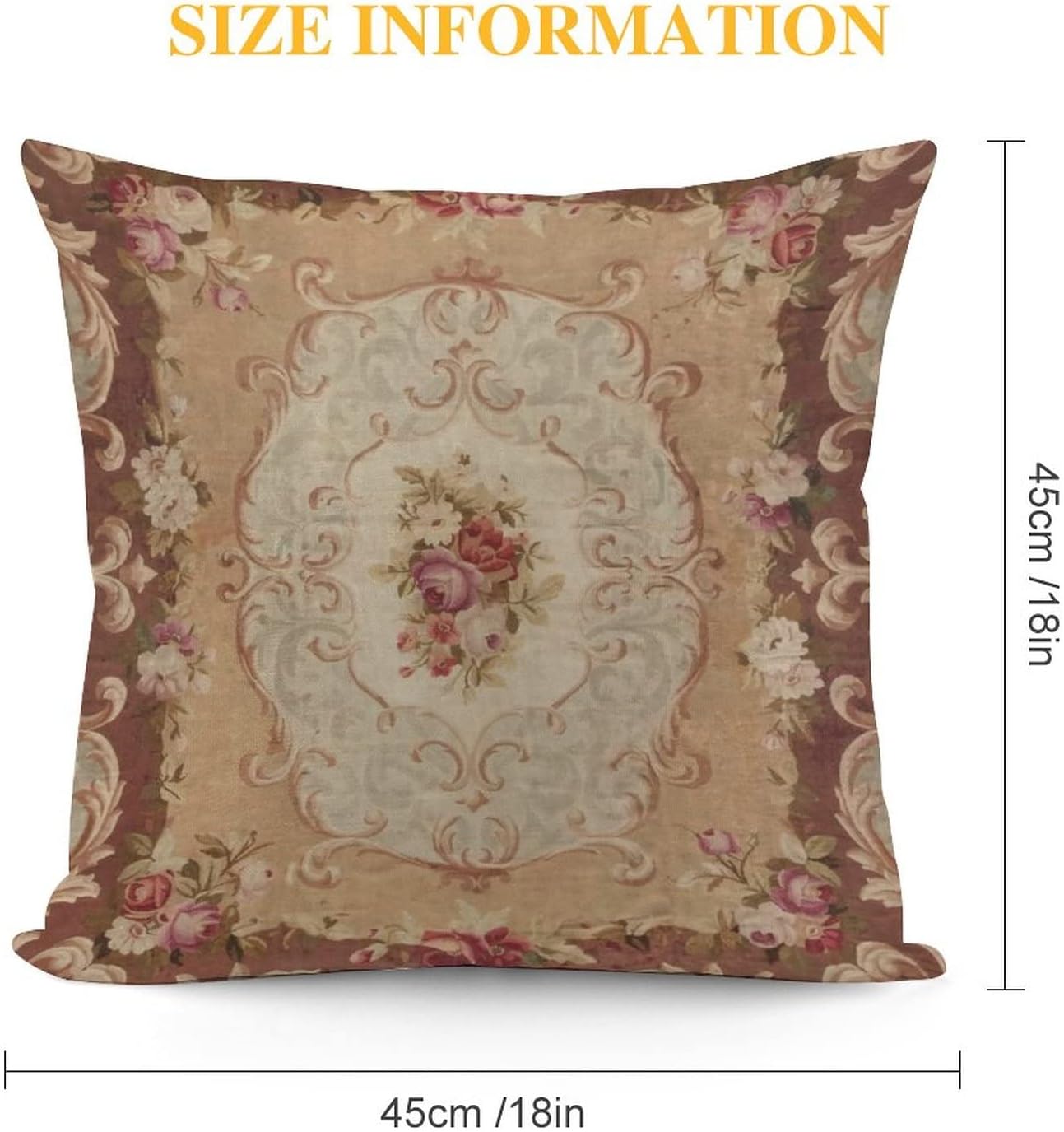 RURALS Antique Rose Floral French Aubusson Rug Decorative Pillow Covers Cozy Soft Throw Pillowcase Square Couch Cushion Cover for Home Decor Sofa Living Room Bed Car 18x18 Inch
