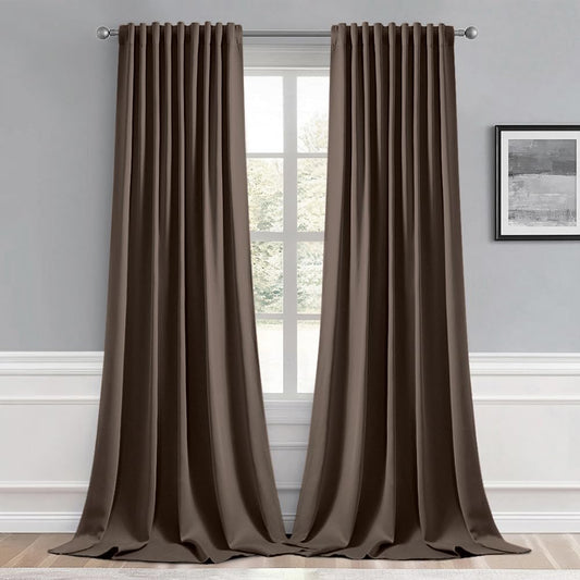 MIULEE Chocolate Brown Back Tab Blackout Curtains 102 Inch Long 2 Panels Set for Bedroom, Rod Pocket/Pinch Pleated Thermal Insulated Living Room Darkening Light Blocking Floor to Ceiling Drapes