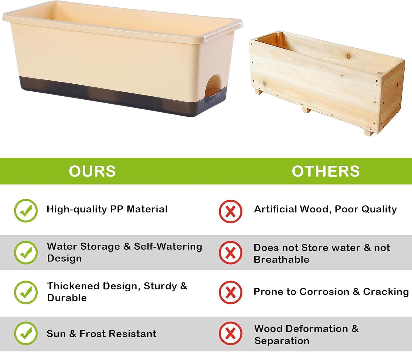 Window Box Planter 8 Pcs, 17 Inches Rectangle Flower Pots with Drainage Holes and Trays, Vegetable Planters for Windowsill Patio Garden Balcony Home Porch Yard Indoor Outdoor (Barley Yellow)