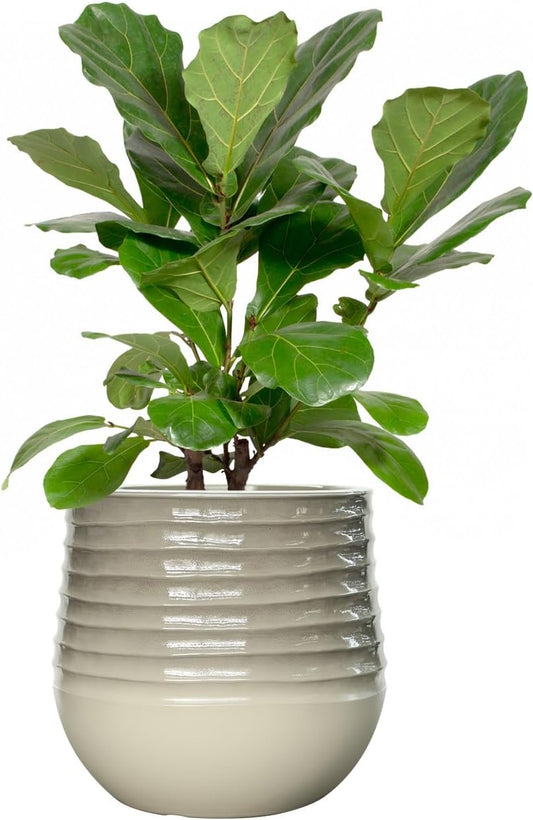 10.8" H Resin Tall Planters for Outdoor Plants, Modern Taupe Round Tapered Plastic Flower Pot for Outdoor and Indoor Plants, Large Plant Pot with Drainage Holes and Rubber Plug for Home Garden Patio