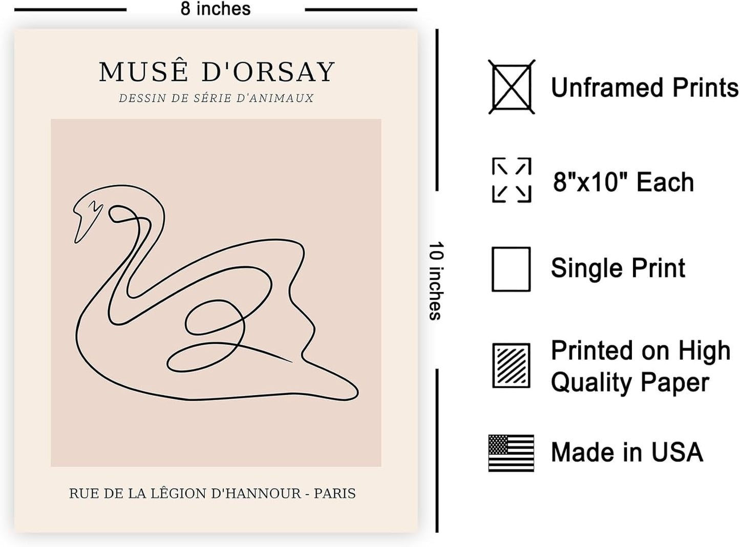 Poster Master Vintage Poster - Retro One Line Swan Drawing Print - Swan Art - Bird Art - Minimal Gift for Her, Animal Lover - Abstract Decor for Home, Office, Bedroom - 8x10 UNFRAMED Wall Art