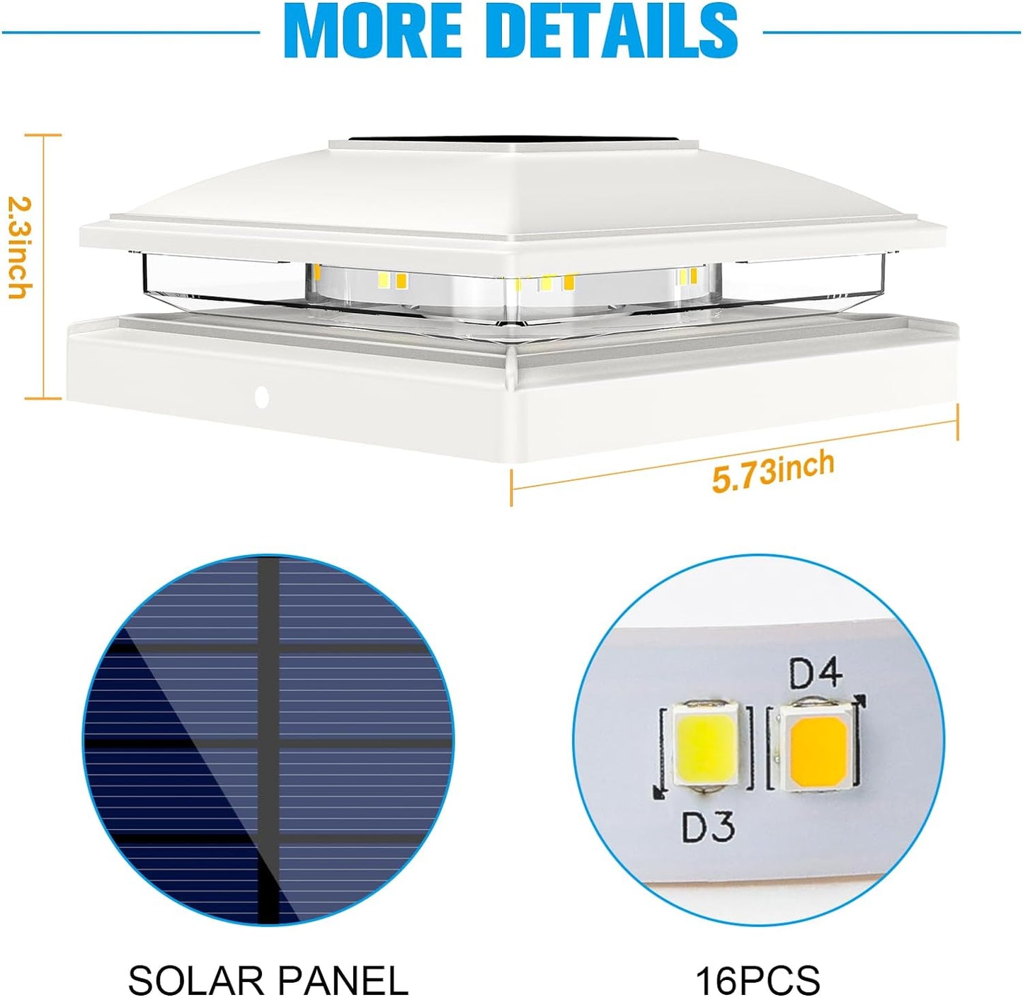 VOLISUN Solar Post Cap Light Outdoor,Solar Fence - Post Lights Waterproof for 4x4/5x5/6x6 Wooden/Vinyl Post,White Deck Cap Light Solar Powered with Warm White for Garden/Patio/Porch 8pack