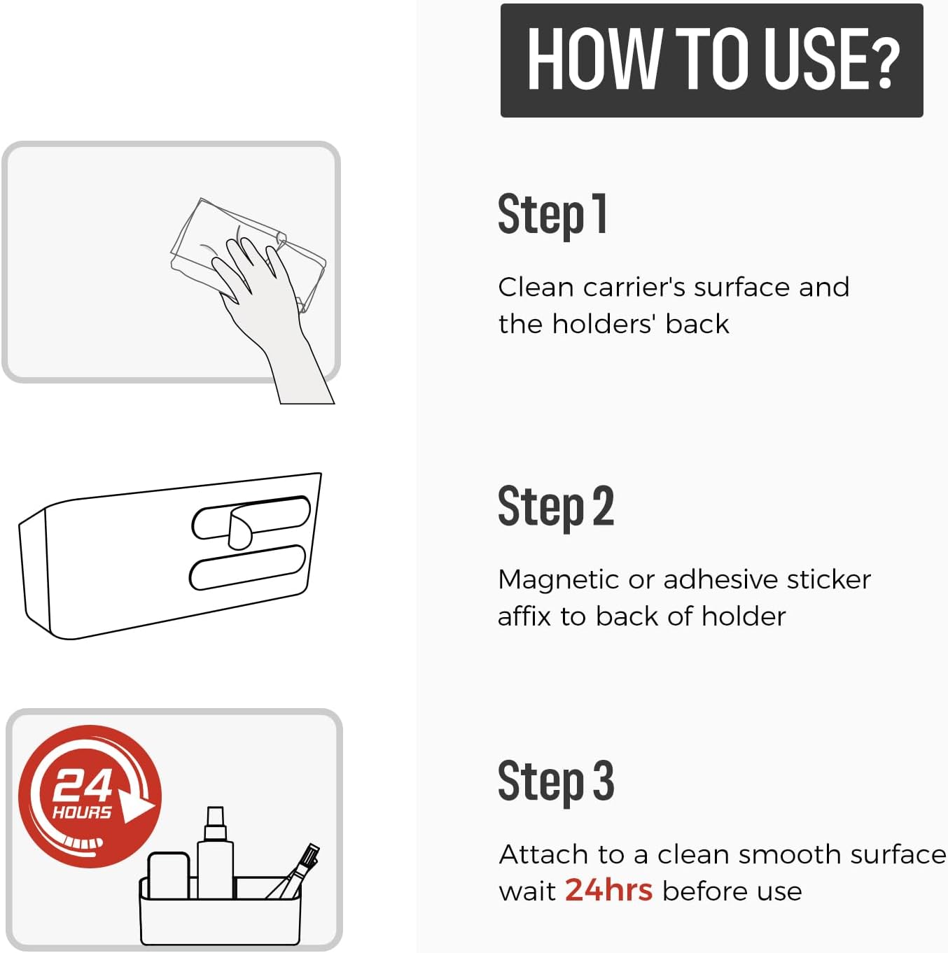 loukin Magnetic and Adhesive Marker Holder, Dry Erase Accessory Tray, Magnetic Storage Organizer for Whiteboard, Glass or Refrigerators (White)