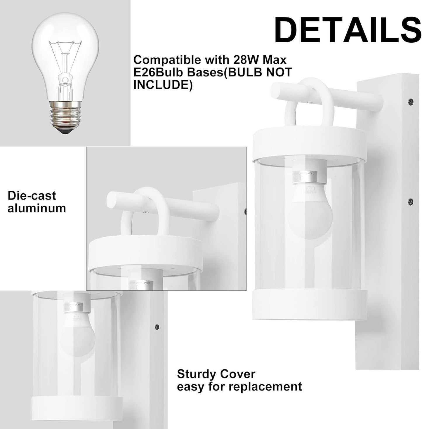 Porch Light White Dusk to Dawn Outdoor Wall Light,13in Large Exterior Lighting Fixture for House Garage Front Door,Waterproof Outside Hanging Lamp E26 Wall Mount Lantern(Bulb Not Include)