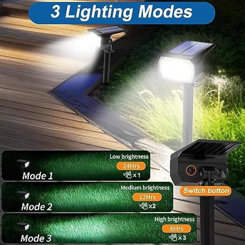 Solar Spot Lights Outdoor Waterproof IP65, 6 Pack Landscape Spotlights with 46 LEDs, 3 Modes Auto On/Off Solar Powered Flood Lights for Outside Pathway, Yard, Garden, Walkway (Cool White)