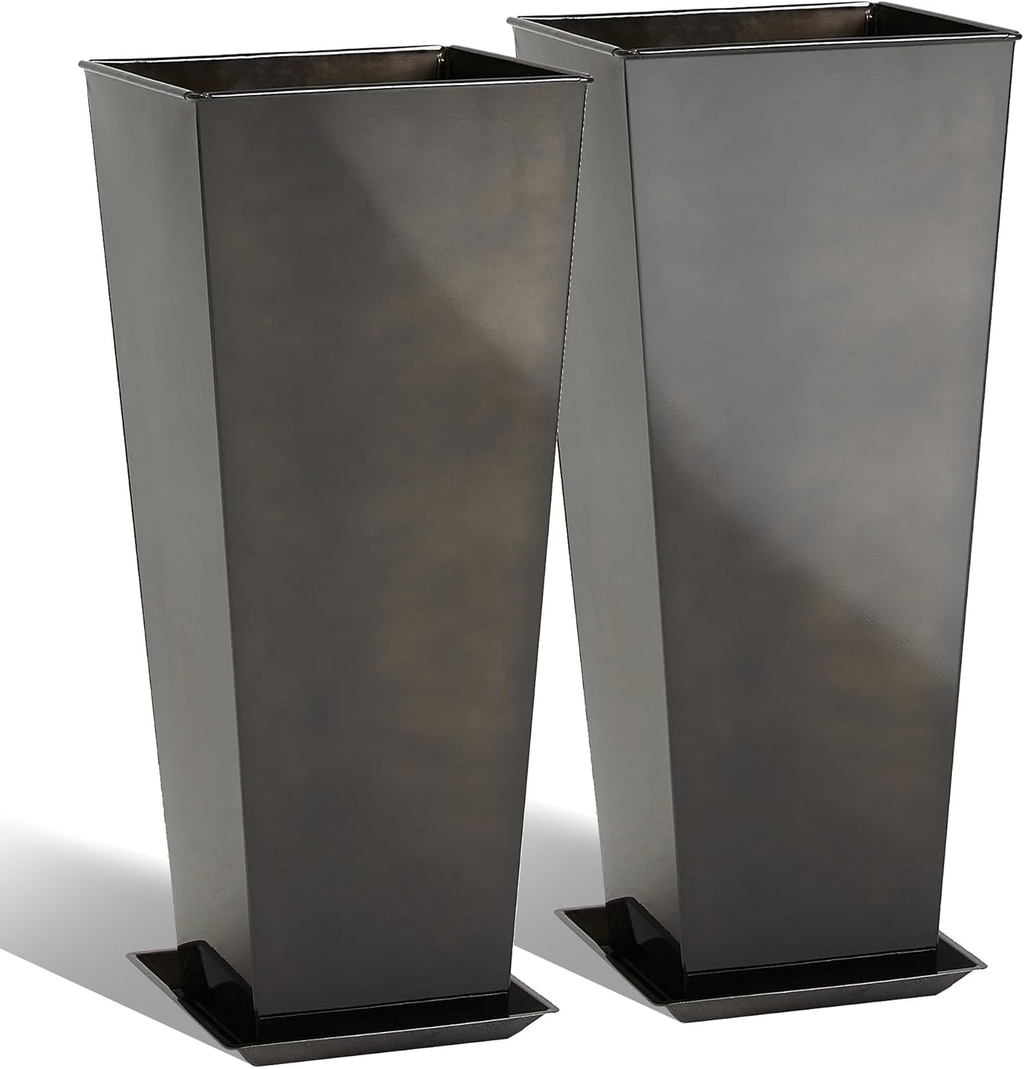 KOL 28''H. Tall Galvanized Steel Glazed Planter with Insert, Set of 2, Planter Pots for Indoor & Outdoor Use, Decorative Flower Plant Pots with Drainage Hole for Front Porch, Patio, Deck - Black