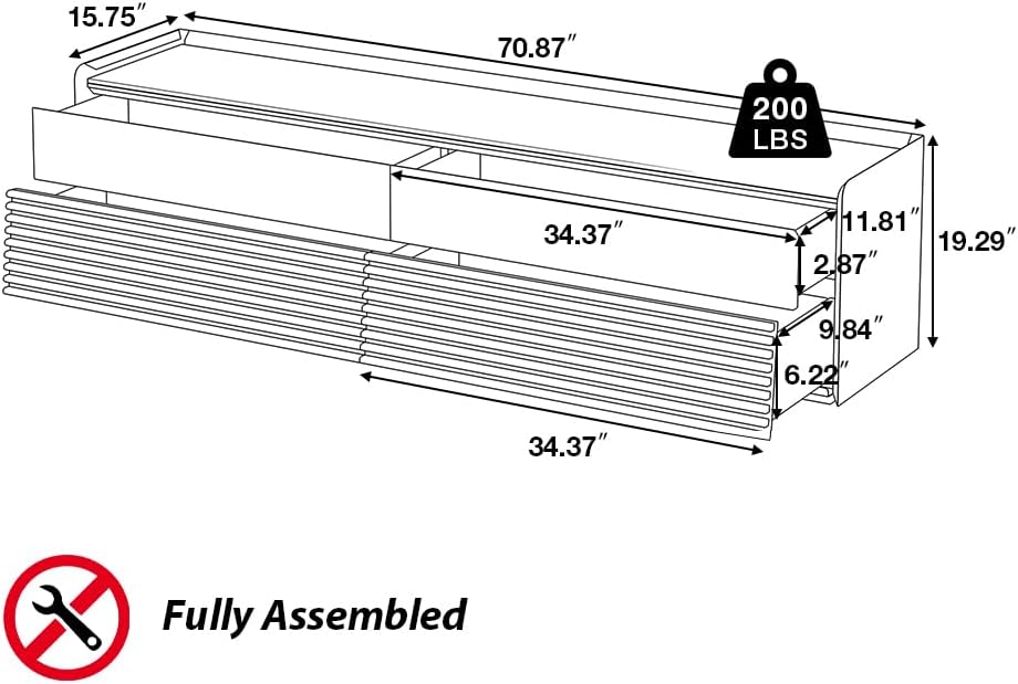 POVISON Fully-Assembled Mid Century Modern TV Stand, 70.87" Entertainment Center with LED Light, Black Walnut Solid Wood TV Console for Living Room, TV Stand with Storage