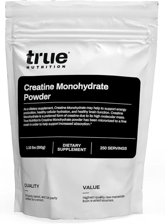 True Nutrition - Creatine Monohydrate Powder - Micronized Creatine Powder - Promotes Lean Muscle Growth, Muscular Strength, and Workout Intensity - Pre Workout and Post Workout Supplement (500 g)
