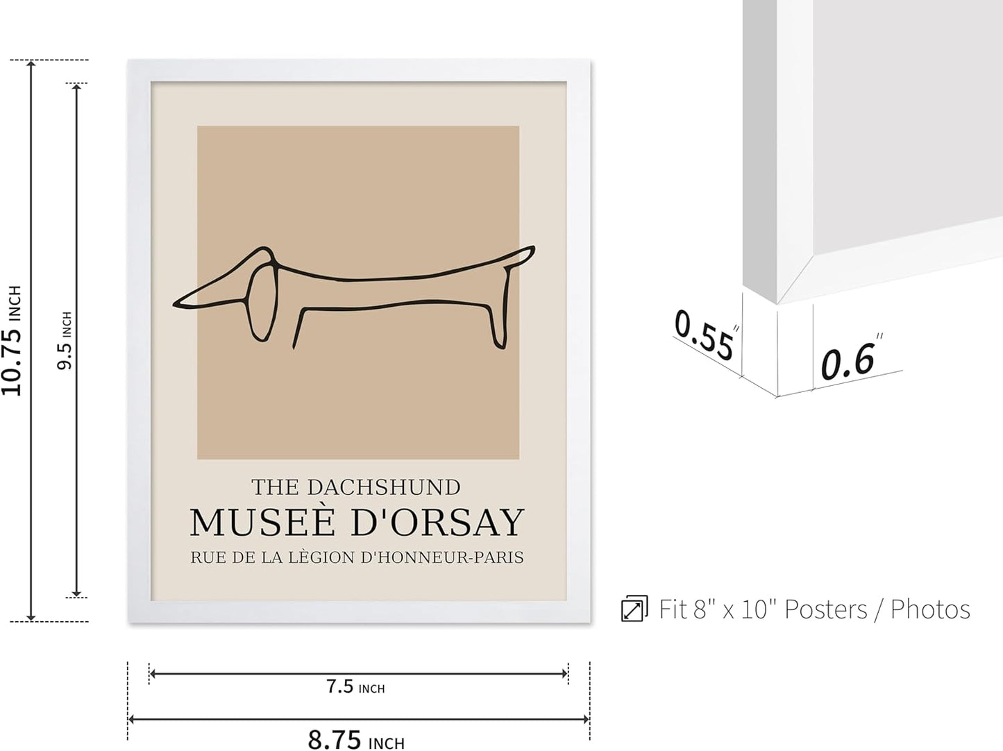 Poster Master Vintage Poster - Retro Minimalist Print - Gift for Artist, Housewarming - Dachshund Dog, Line Drawing, Abstract - Wall Decor for Living Room, Bedroom, 8x10 White Framed