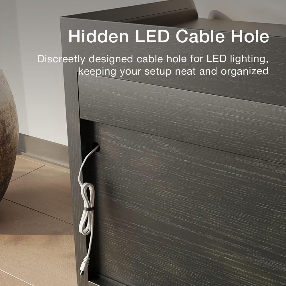 POVISON Fully-Assembled Mid Century Modern TV Stand with Legs, Wood Media Console with Adjustable LED Light, Entertainment Center with Storage for Living Room