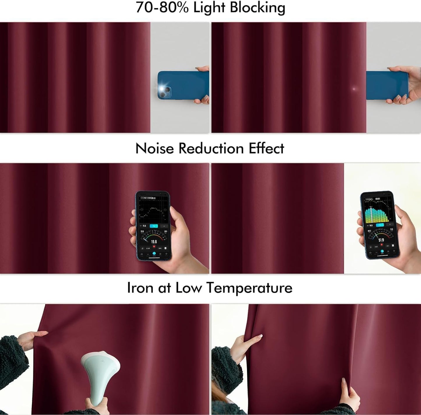 MIULEE Wine Red Back Tab Blackout Curtains 108 Inch Long 2 Panels Set for Bedroom, Rod Pocket/Pinch Pleat Extra Long Thermal Insulated Living Room Darkening Pleated Light Blocking Drapes