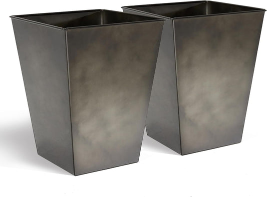 KOL 18''H. Bright Glazed Planter with Drainage Hole, Set of 2, Galvanized Steel Planter Pots for Indoor & Outdoor Use, Decorative Flower Plant Pots for Front Porch, Patio, Deck - Black