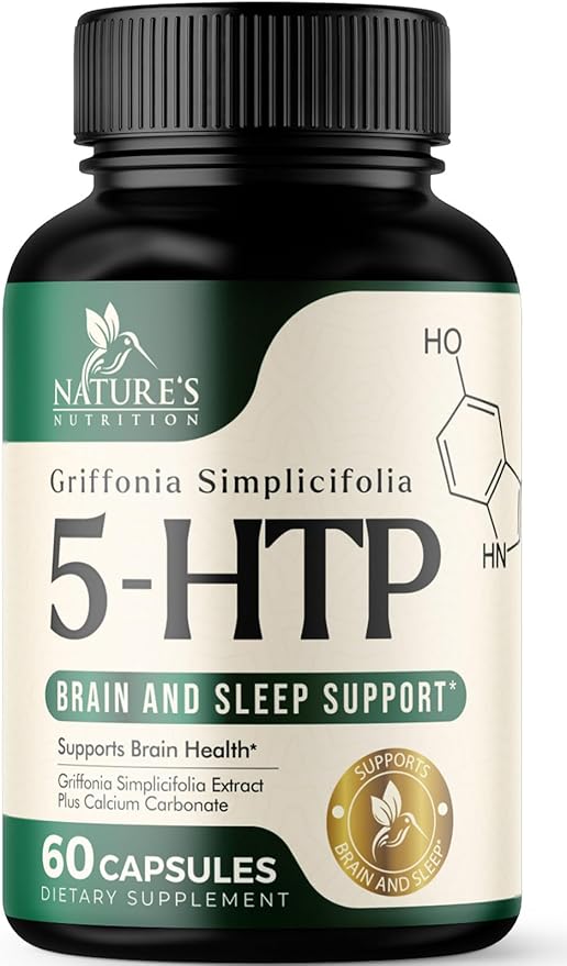 5 HTP Supplement Vegetarian Capsules 200mg 5HTP Plus Calcium for Brain Support - Extra Strength Griffonia Simplicifolia 5-HTP Formula - 5 Hydroxytryptophan - Gluten Free & Non-GMO - 60 Capsules