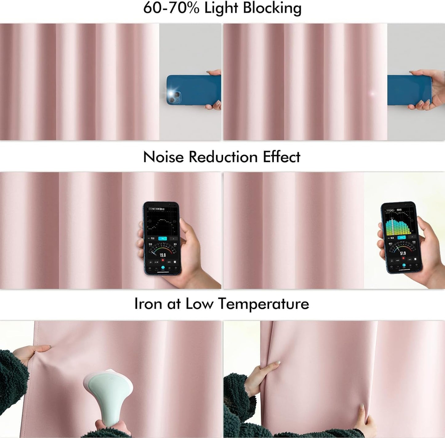 MIULEE Baby Pink Back Tab Blackout Curtains 90 Inch Long 2 Panels Set for Living Room Bedroom Privacy, Rod Pocket/Pinch Pleated Thermal Insulated Room Darkening Light Blocking Curtain, 52 x 90 Inch