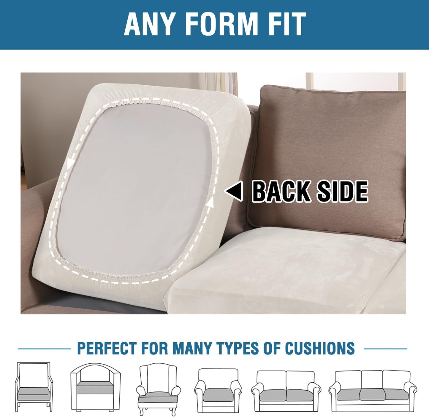 H.VERSAILTEX Velvet Stretch Couch Cushion Cover Plush Cushion Slipcover for Chair Loveseat Sofa Cushion Furniture Protector Seat Cushion Sofa Cover (3 Piece Sofa Cushion Covers, Porcelain)