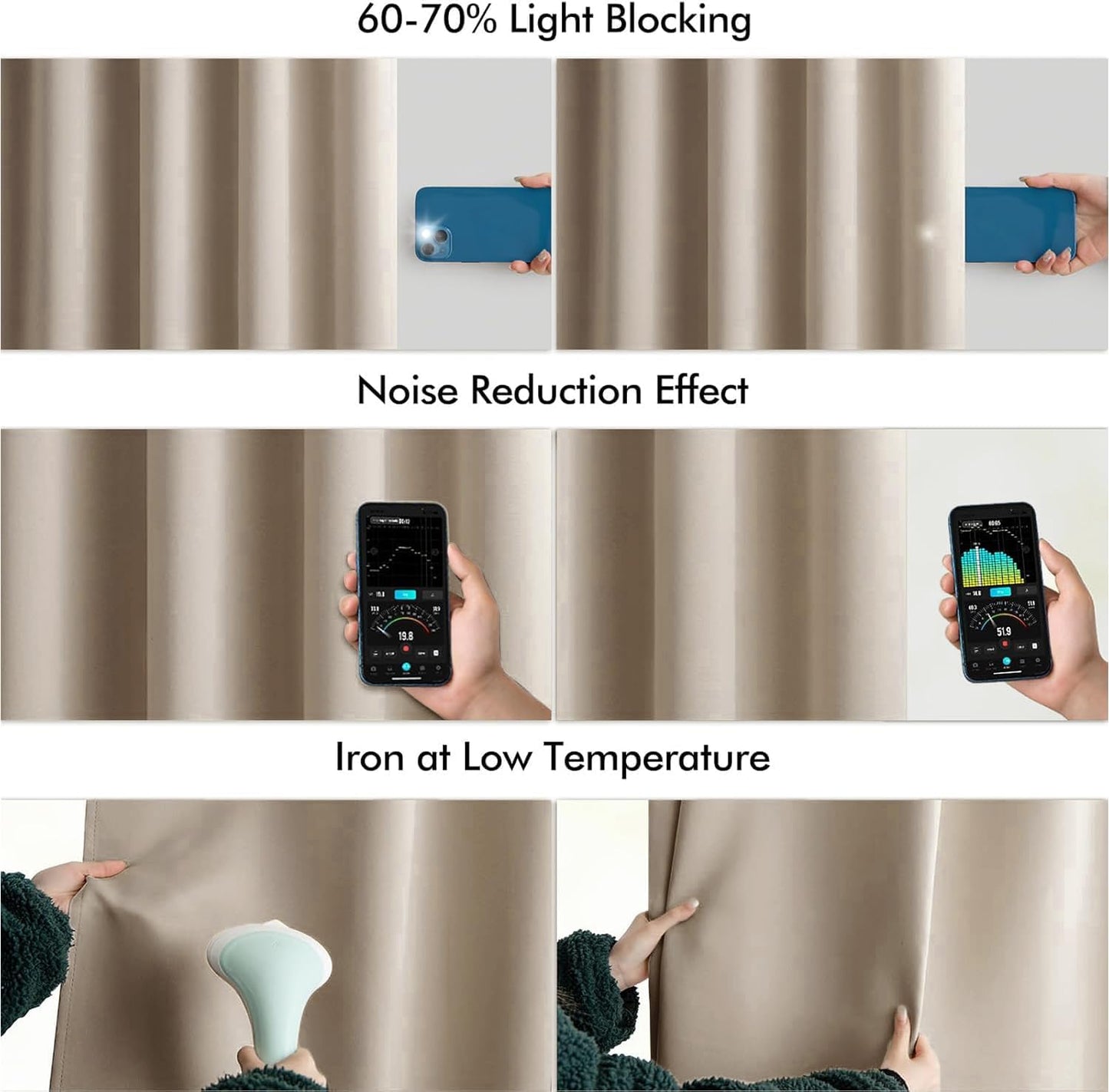 MIULEE Taupe Back Tab Blackout Curtains 72 Inches Long 2 Panels Set for Living Room Bedroom Privacy, Rod Pocket/Pinch Pleat Thermal Insulated Room Darkening Pleated Light Blocking Drapes