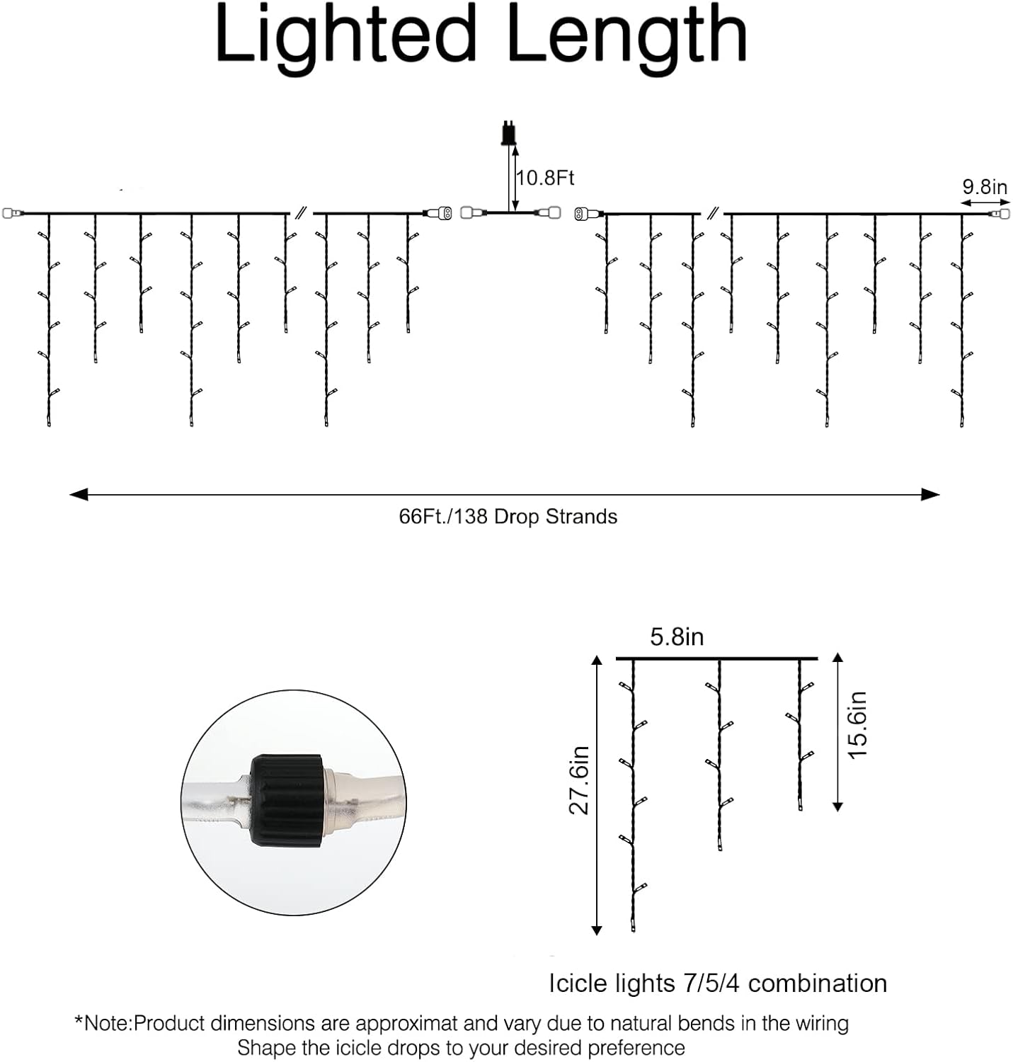 Brightown Blue Icicle Lights, 66Ft 736 LED Outdoor with 138 Drops, 8 Modes Remote and Timer for Halloween, Hanukkah