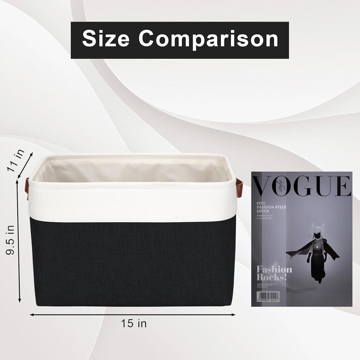 Storage Bins Large Fabric Storage Baskets for Shelves 3 Pack, Decorative Linen Closet Baskets with Handles for Organizing, Shelf, Clothes, Home, Office, 15x11x9.5Inches (Black&White)