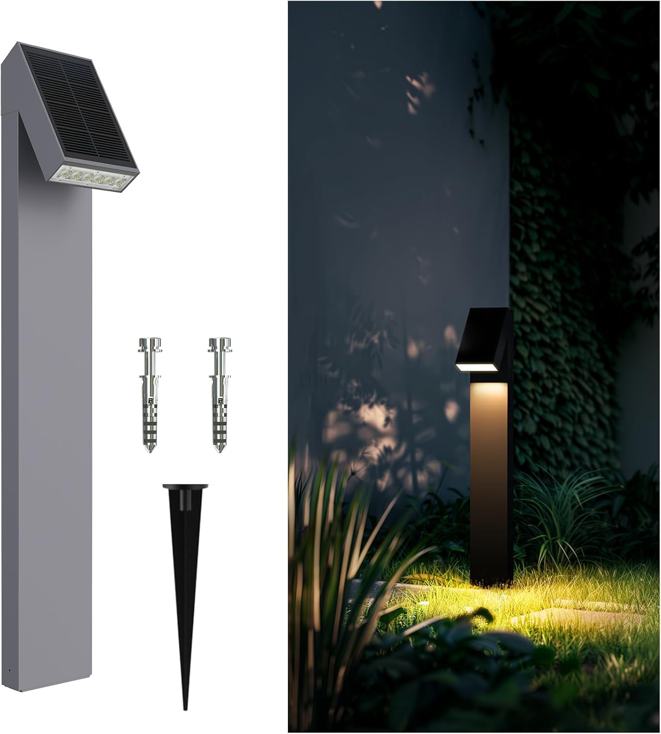 Solar Walkway Light, Dimmable Metal Solar Pathway Light Outdoor IP65 Waterproof, 3000K 500LM Solars Yard Lights for Yard Garden Patio Landscape Lawn