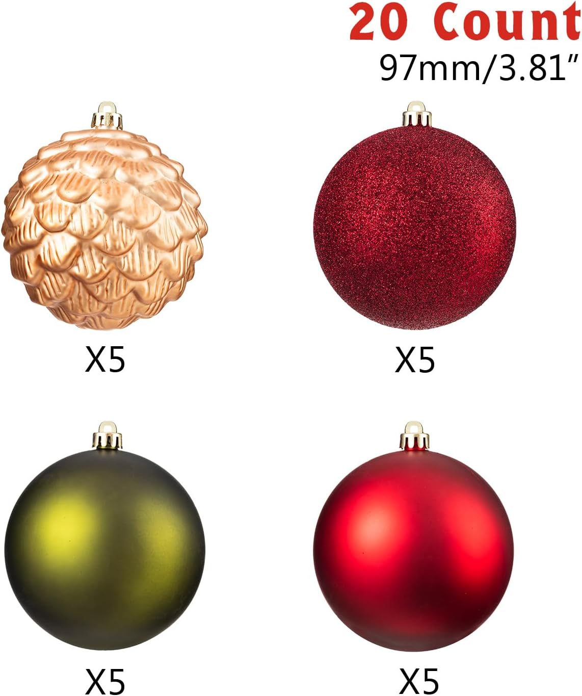 Every Day is Christmas 20ct Shatterproof Christmas Ornaments, 3.6" Plastic Christmas Balls Decoration