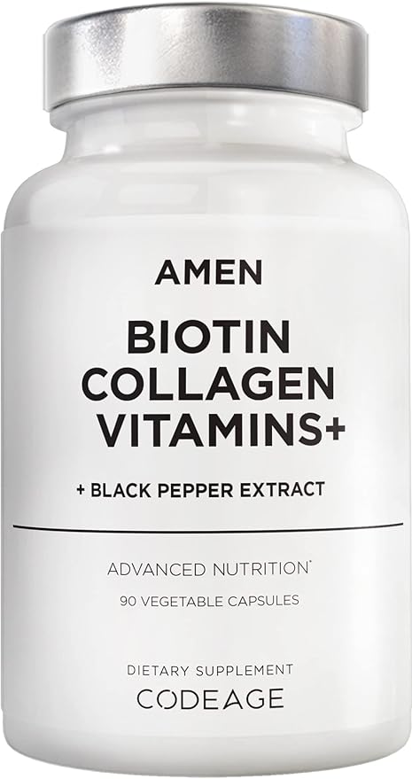 Amen Biotin Collagen Vitamins+ Advanced Hair, 10,000mcg Biotin, 3-Month Supply, 90 Capsules
