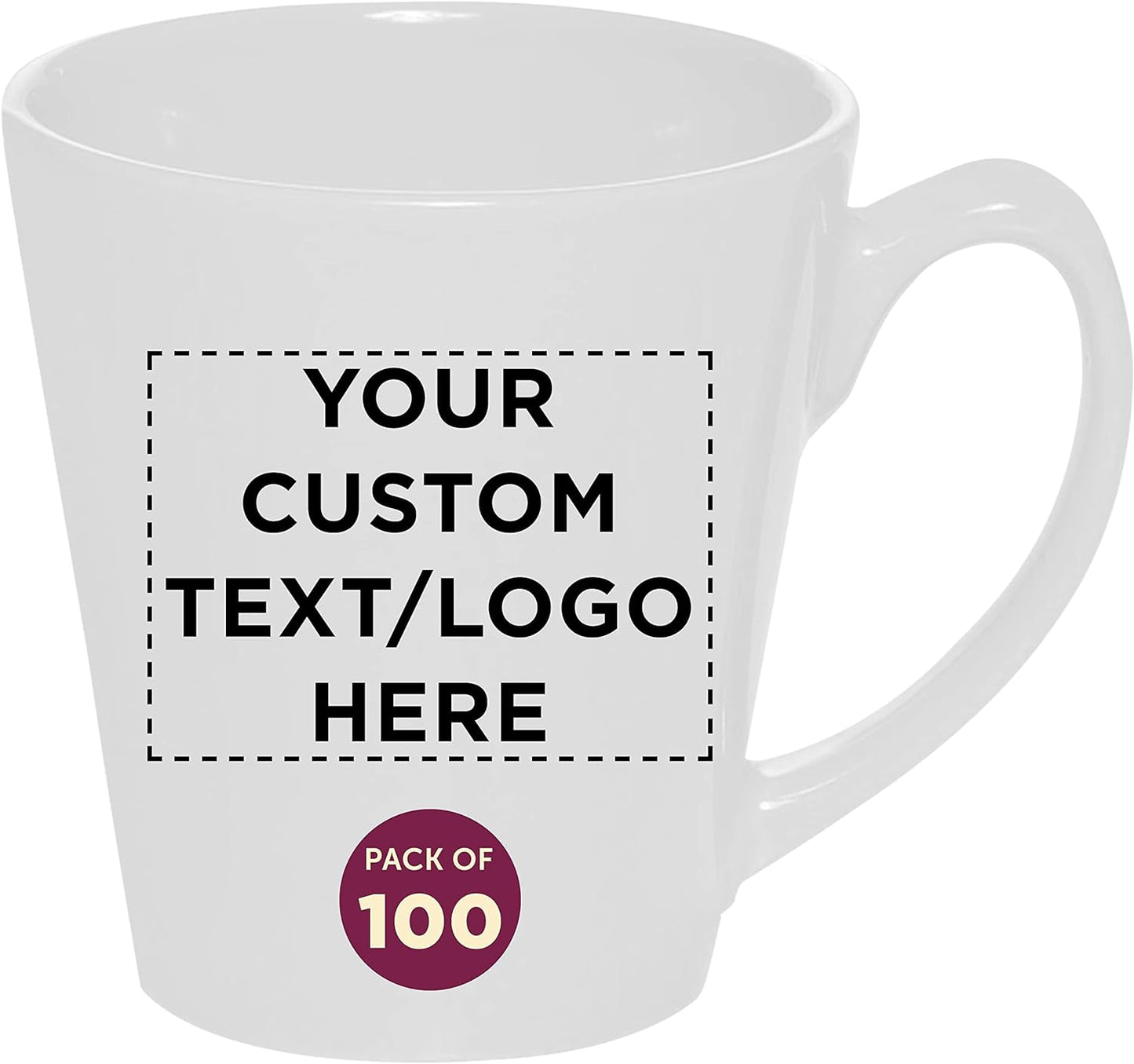 DISCOUNT PROMOS Custom Glossy Ceramic Latte Coffee Mug 12 oz. Set of 100, Personalized Bulk Pack - Perfect for Tea, Espresso, Cappuccino, Hot Cocoa - White