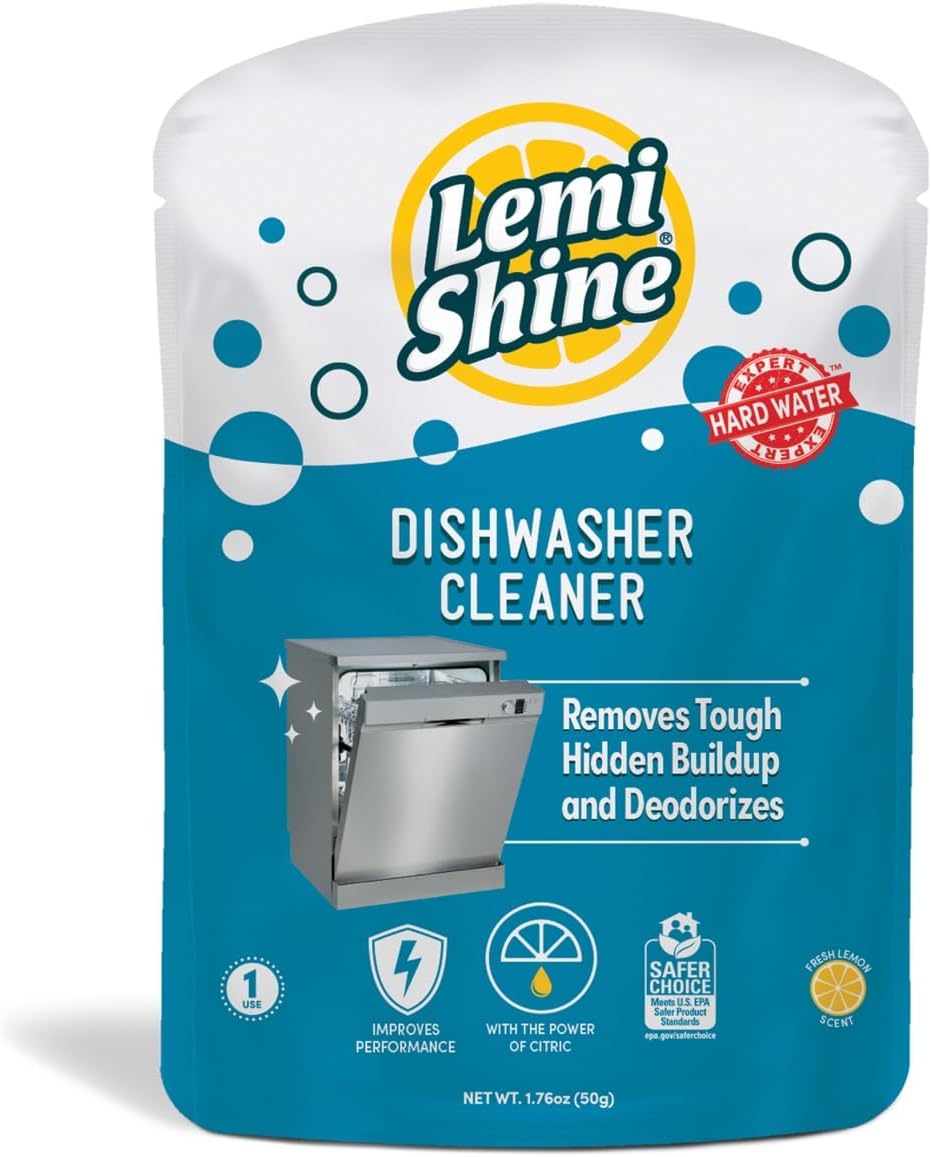Lemi Shine Natural Dishwasher Cleaner - Dishwasher Cleaner and Deodorizer Powered by Citric Acid and a Natural Fresh Lemon Scent (1 Count)
