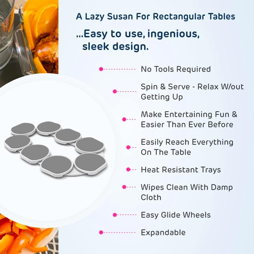 Full Set - Light Gray - The First Patented Lazy Susan Turntable Expandable for Rectangular & Oblong Tables - Kitchen & Dining Tables - Great Gift! Parties & Gatherings.