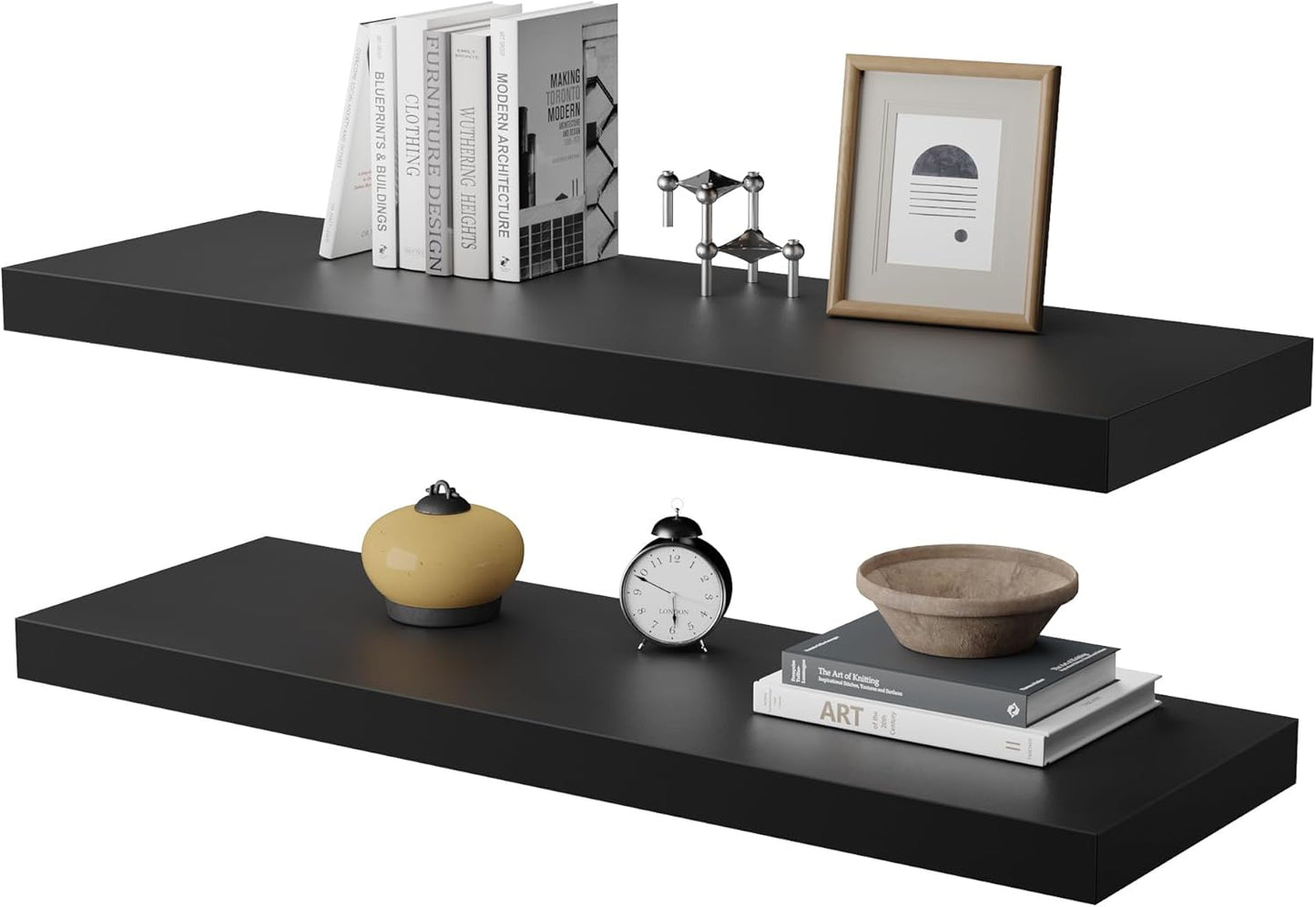 Large Floating Shelves for Wall Set of 2 Wooden Wall Shelves 36 in x 12.75 in x 2 inRoom Decor Long Shelf with Invisible Wall Mount Bracket for Bedroom Kitchen Living Room Black