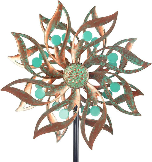 Viveta Metal Wind Spinners Outdoor,Vintage Kinetic Wind Spinner Garden Pinwheels with Metal Stake for Patio,Lawn,Garden,59 * 13.4 Inch