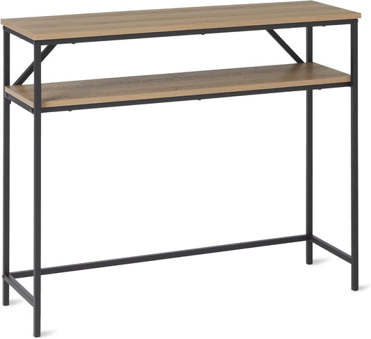 Amazon Basics Rectangular Console Table with Storage Shelf, Steel Frame, 39x31x11.8 in, Oak Finish