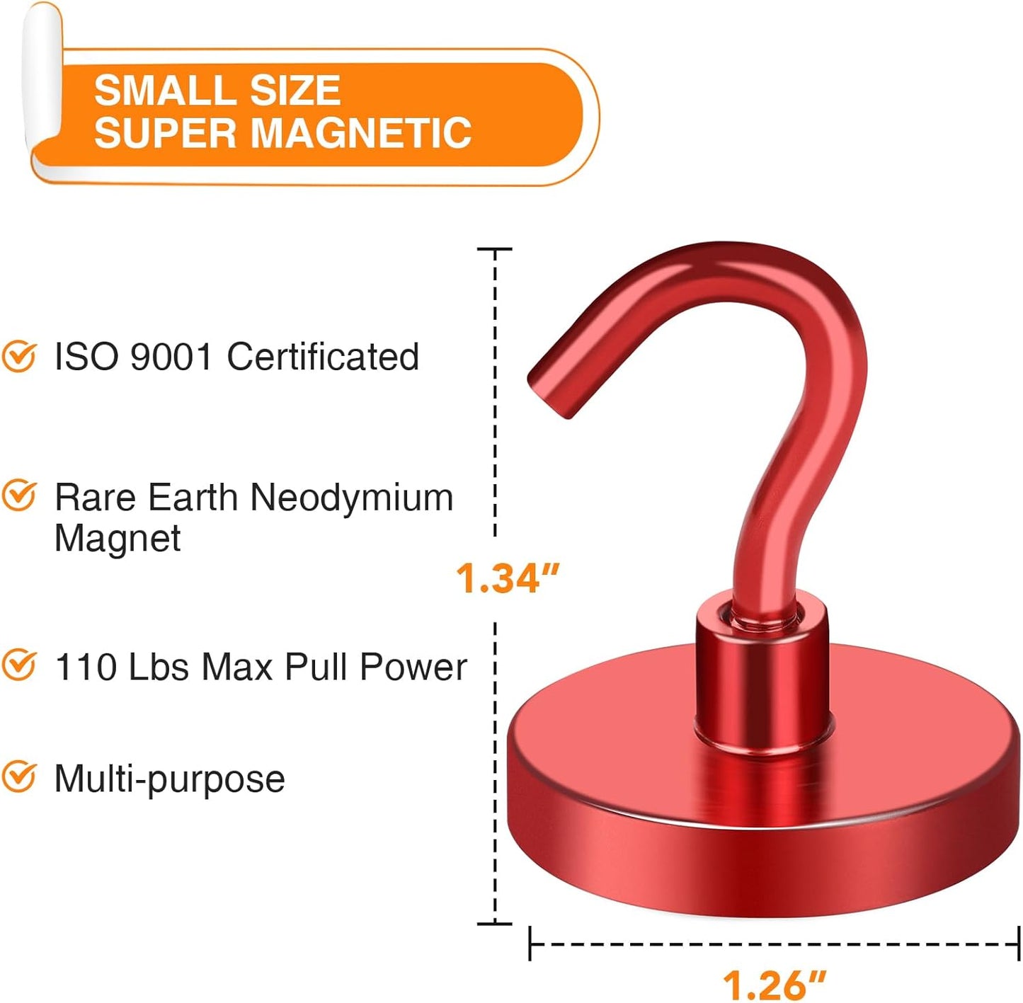 MIKEDE Strong Magnetic Hooks, 110Lbs Heavy Duty Magnetic Hooks for Cruise, Neodymium Earth Magnets with Hooks for Hanging, Super Metal Magnetic Hanger for Grill, Storage (Red,10 Pack)