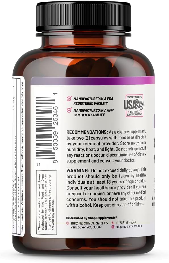 Snap Supplements Women's Multivitamins Daily Vitamins B12, Zinc, 60 Capsules